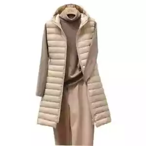 Women 90% Down Hooded Packable Waistcoat Ultralight Long Jacket Puffer Vest Warm - Picture 1 of 20