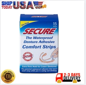 Secure Comfort Strips Waterproof Denture Adhesive - Zinc Free - Extra Firm Hold - Picture 1 of 6
