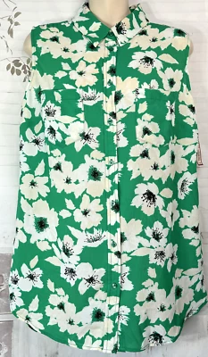 Merona 绿色面霜无袖绉织休闲花卉背心,尺寸。 大号 L 全新 — 第 1/4 张图片