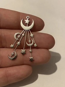 2 Moon & Stars Silver Steel Charm Pendants - Picture 1 of 3