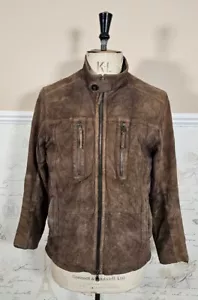 Hugo Boss Ziegenleder Wildleder Jacke Herren UK 38R Medium Cafe Racer Biker Braun - Bild 1 von 24