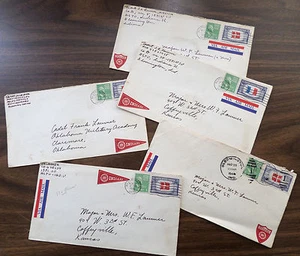 LOT OF 5 WWII COVERS BY A CADET INDIANA UNIVERSITY STICKERS SC# 804, 915 OR 920 - Picture 1 of 3