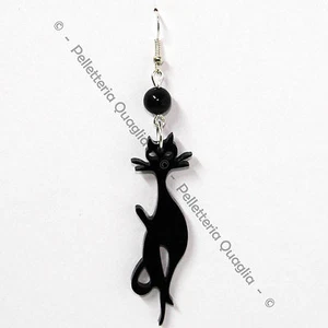Orecchino Ciondolo Gatto Gattino Micio Donna Plexiglass Pendente Nero 6 cm - Foto 1 di 1