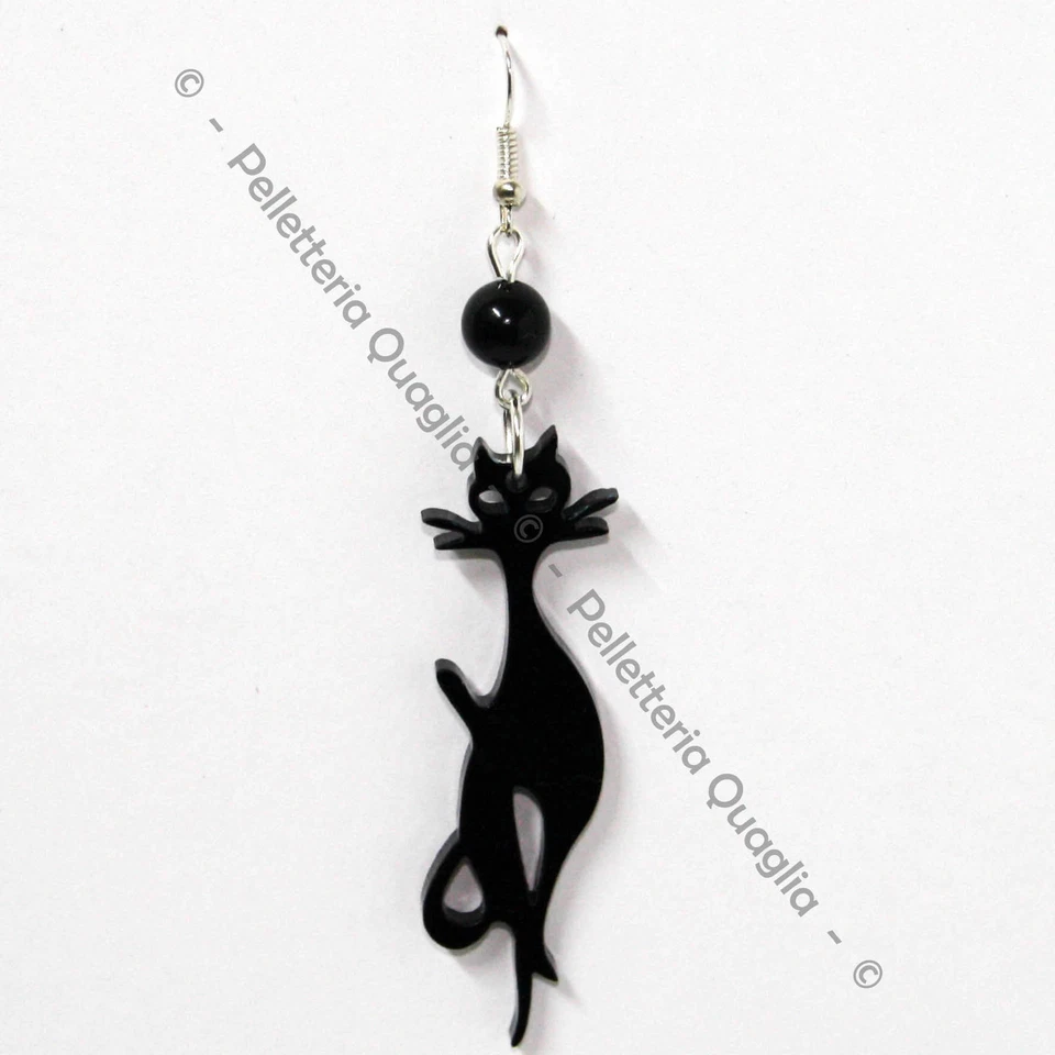 Orecchino Ciondolo Gatto Gattino Micio Donna Plexiglass Pendente Nero 6 cm - Immagine 1 di 1