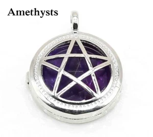 Pentacle Moon Locket Amethyst Pendant Necklace Gemstone Crystal Jewellery - Picture 1 of 4