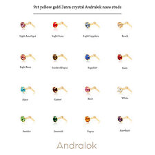 9ct yellow gold 3mm round crystal Andralok nosestud