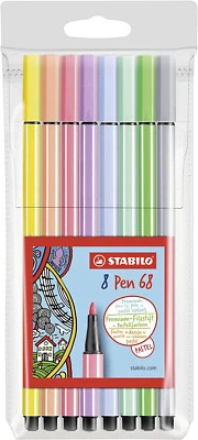 STABILO Premium-Filzstift 68-Büro Pen Schule Pastellfarben Fasermaler 8er Pack  - Bild 1 von 4