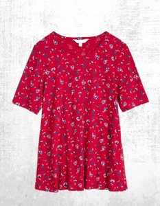Ex Seasalt Women’s SS A-line Jersey Top in Red Ditsy Poppy Crimson (Defect) - Picture 1 of 5