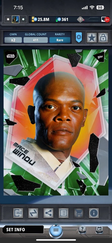 Topps Star Wars Digital Card Trader Green TPM Fractured 2021 Mace Windu Award - Image 1 of 1