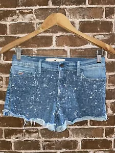PANTALONES CORTOS HOLLISTER DE MUJER LENTEJUELAS TALLA 1 CORTOS DE MEZCLILLA DE ALTURA MEDIA CON 25 JEANES BRILLANTES - Imagen 1 de 4