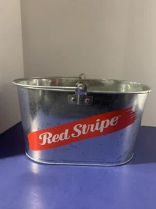 Red Stripe Jamaican Lager Beer Oval Galvanized Steel Ice Bucket W/ Handle New - Picture 1 of 14