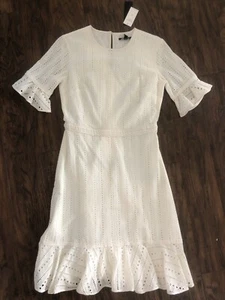 NWT Banana Republic Dress 6 Tall White Eyelet Short Flutter Ruffle Lined - Picture 1 of 8
