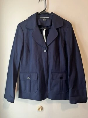 Chaqueta Blazer Linda Allard Ellen Tracy Azul Marino Talla 10 Bolsillos Precio de venta sugerido por el fabricante $398 Forrada Foto 1 de 4