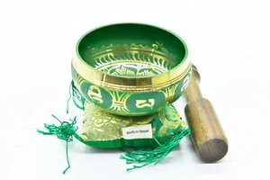 3.75" Tibetan Meditation Yoga Singing Bowl Set free Mallet, Green - Picture 1 of 6