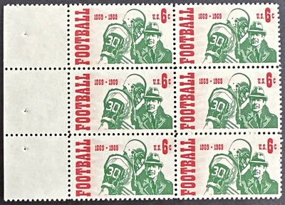 US 1969 Sc# 1382 Block of 6 MNH OG Intercollegiate Football, 100th ANNIV. - Image 1 of 2