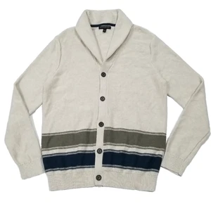 Banana Republic Chunky Knit Shawl Collar Cardigan Sweater Mens L Ivory Cotton - Picture 1 of 9