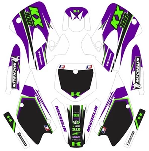 Graphic Kit for 1998-2013 Kawasaki KX100 KX 100 white purple Green Black Decals - Picture 1 of 1