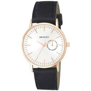 HENLEY ROSE GOLD WHITE MENS FAUX LEATHER MINIMAL FASHION WATCH GENTS H02138.43 - Picture 1 of 3