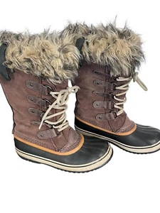 SOREL JOAN OF ARCTIC Boots NL1540-256 Brown Waterproof Womens Size 7.5 Suede Fur - Picture 1 of 10