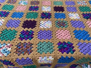 HANDMADE GRANDMA SQUARE CROCHET KNIT COLORFUL AFGHAN THROW BLANKET 97" x 74" NEW - Picture 1 of 4