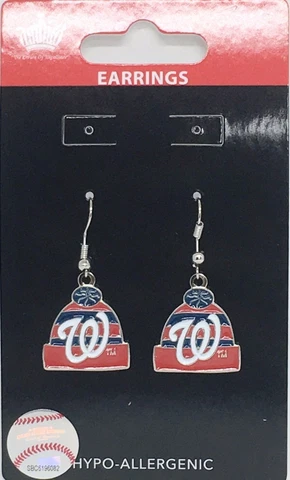 WASHINGTON NATIONALS DANGLE EARRINGS KNIT BEANIE W/ LOGO HYPOALLERGENIC Licensed Cover