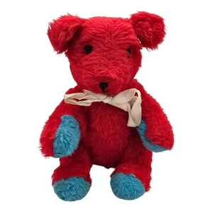 Vintage 12" Articulated Teddy Bear Plush Cuddly Toy – Red Bear with Blue Paws - Picture 1 of 6