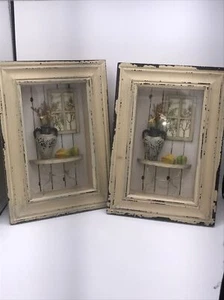 Shabby Chic Hanging Wall Shelf~Shadow Boxes~ Frame Foyer Vase w/Roses-2 - Picture 1 of 9