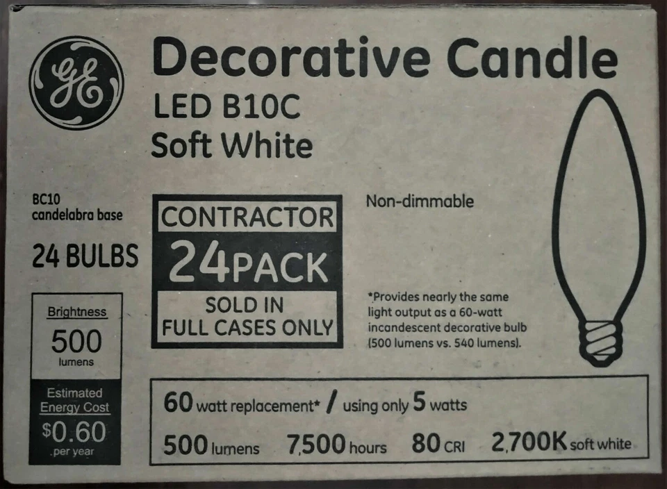 GE LED 60-Watt EQ B11 Soft White Candle Light Bulb-4 -BOXES (96-Pack) - Image 1 of 1