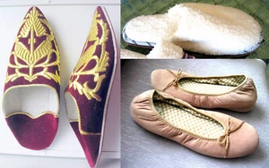 VTG Embroidered Middle Eastern handmade sz. 7 & LIZ CLAIBORNE s.9 Slippers, NEW - Picture 1 of 15