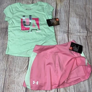 Under Armour 2T 3T 4T Pink Green Skort Outfit Set NEW Athletic - Picture 1 of 1