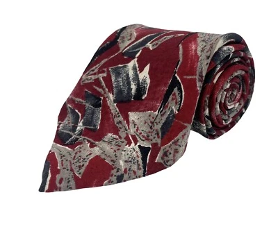 Emilio Pucci  Made in Italy Abstract Print Silk Necktie 60 Inch Red Gray & Black - Image 1 of 4