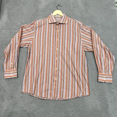 Eighty Eight Shirt Men L Orange Blue Striped Cotton Buttoned  Work Casual Daily - Image 1 of 4