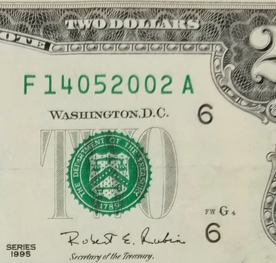 Birthday Anniversary May 14, 2002 Lucky Two Dollar Bill U.S. Atlanta 1995 F Note - Image 1 of 4