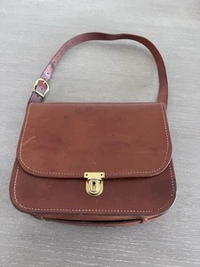 Vintage Eddie Bauer Messenger Bag Cowhide Thick Leather Saddle Brown - Picture 1 of 15