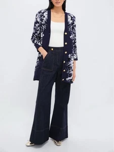 Tuckernuck Knit Liv Cardigan Long Blue Floral Size Medium NWT Viscose Blend - Picture 1 of 13