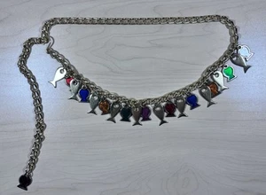 Vintage Gold Chain Belt Enamel Fish Multi Color One Size Adjustable Pisces GIFT - Picture 1 of 7