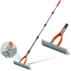 Thatch Rake for Lawns, 15" Heavy Duty Metal Dethatcher Rake with 5FT Handle, ... - Picture 1 of 7