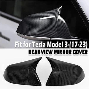 FOR 2017-23 TESLA MODEL 3 M HORN STYLE REAL CARBON FIBER SIDE MIRROR COVER CAPS. - Imagen 1 de 12