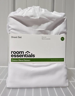 Room Essentials Easy Care Cotton Sateen King 4 Pc White Sheet & Pillowcase Set - Image 1 of 4