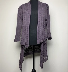 Cárdigan suéter cascada tejido abierto púrpura CAbi para mujer mediano - Imagen 1 de 7