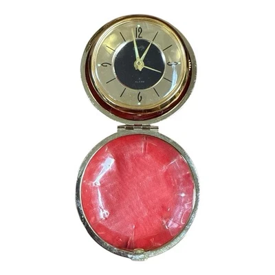 Vtg Windup Bradley Travel  Alarm Clock Encased in Red Holder-Made in Japan - Image 1 of 4