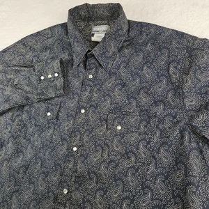 Camisa Wrangler Hombres XL Azul Cachemira Western Rockabilly Vaquero Diente de Sierra Perla A Presión - Imagen 1 de 8