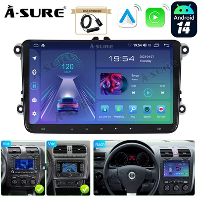 DAB+ CarPlay Android 14 Autoradio Navi Für VW Golf 5 6 Passat B6 B7 Caddy Jetta - Bild 1 von 4