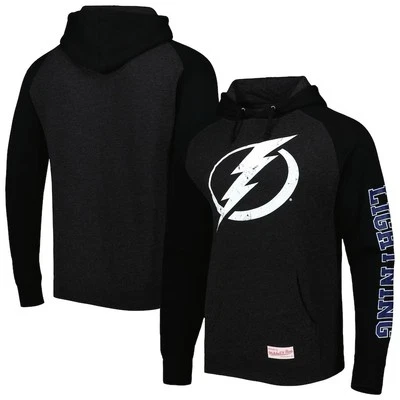 Tampa Bay Lightning Mitchell & Ness Heather Black Distressed Logo Hoodie - LG - Image 1 of 4