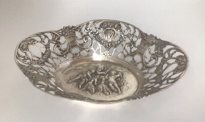 "Antiguo - Plato de plata europeo con querubines, flores, cestas reticuladas - 6,5""" Foto 1 de 4