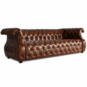 MarquessLife 100% Genuine Handmade Antique Aged Leather Tufted Couch 3 Seater - Picture 1 of 8