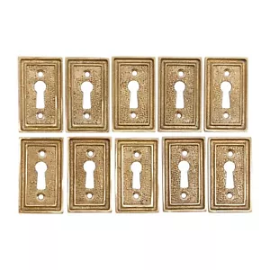 Set of 10 Art Deco Square Edged Brass Textured Escutcheons - Picture 1 of 3