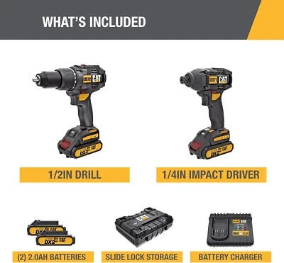 Cat 18V DX12K Cordless Hammer Drill and Impact Driver Combo with 2 Batteries - Image 1 of 4