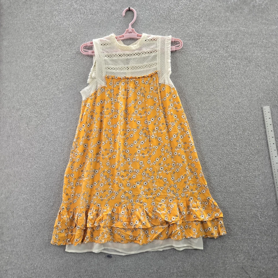 Женское платье Juicy Couture S желтое с цветочным рисунком трапециевидное богемное кружевное с оборками - Изображение 1 из 4