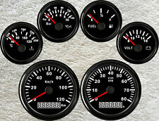 6 gauge set 120kph gps speedo odo tacho fuel water temp volts oil pressure black